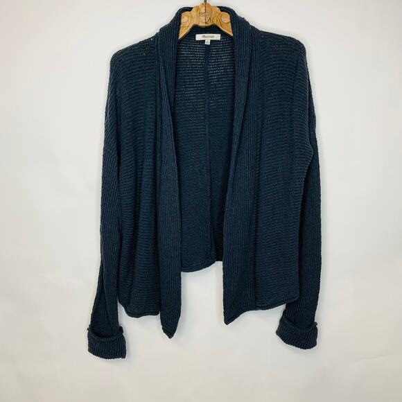 Madewell Gray Open Front Ribbed Cardigan Waterfall Sz Medium - Picture 1 of 5